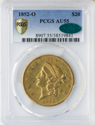 1852-O $20 Liberty PCGS AU55 CAC 1852-O $20 Liberty PCGS AU55 CAC