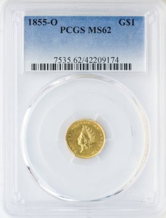 1855-O Gold $1 Type II PCGS MS62