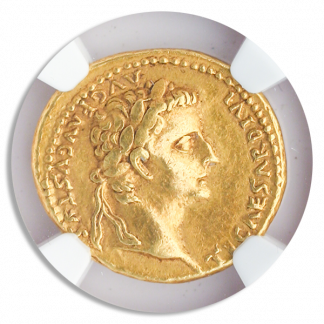 Roman Empire Tiberius Aureus NGC ChXF Str:5 Srf:4