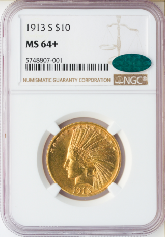 1913-S $10 Indian NGC MS64 CAC + 1913-S $10 Indian NGC MS64 CAC +