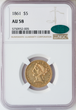 1861 $5 Liberty NGC AU58 CAC