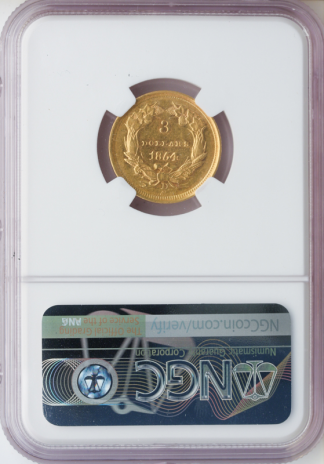 1854-D $3 NGC AU55 CAC 1854-D $3 NGC AU55 CAC