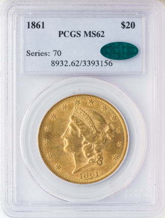 1861 $20 Liberty PCGS MS62 CAC