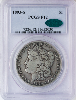 1893-S Morgan $1 PCGS F12 CAC 1893-S Morgan $1 PCGS F12 CAC
