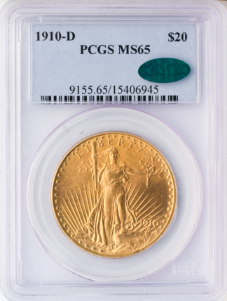 1910-D $20 Saint Gaudens PCGS MS65 CAC 1910-D $20 Saint Gaudens PCGS MS65 CAC