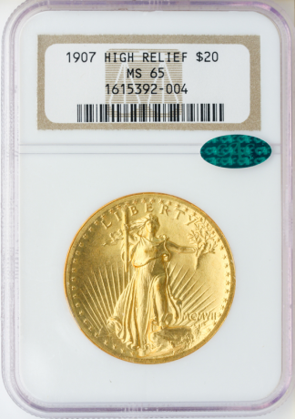 1907 $20 Saint Gaudens High Relief NGC MS65 CAC 1907 $20 Saint Gaudens High Relief NGC MS65 CAC