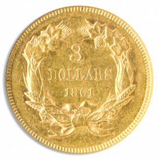 1861 $3 Indian Princess NGC AU58 CAC 1861 $3 Indian Princess NGC AU58 CAC