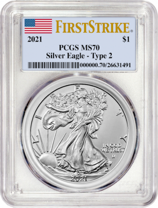 2021 1 oz American Silver Eagle Type II Coin MS 70 First Strike PCGS (Types Vary) 2021 1 oz American Silver Eagle Type II Coin MS 70 First Strike PCGS (Types Vary)