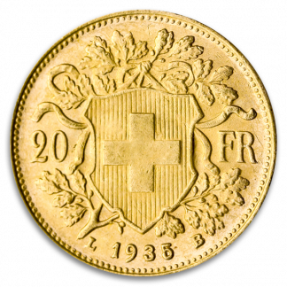 Swiss Gold 20 Franc Vrenelli Coin (Circ, Dates Vary) Swiss Gold 20 Franc Vrenelli Coin (Circ, Dates Vary)