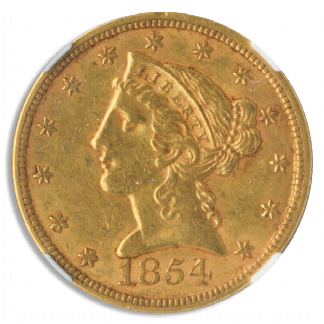 1854 $5 Liberty NGC AU58 CAC 1854 $5 Liberty NGC AU58 CAC