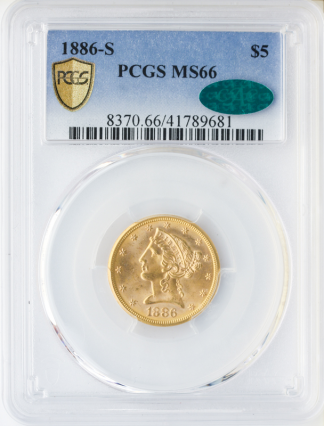 1886-S $5 Liberty PCGS MS66 CAC 1886-S $5 Liberty PCGS MS66 CAC