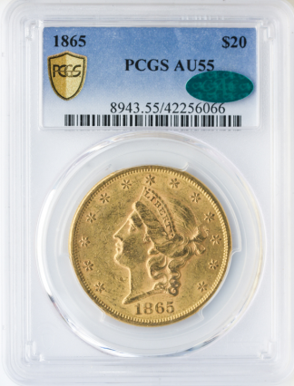1865 $20 Liberty PCGS AU55 CAC
