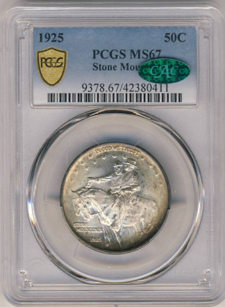 1925 Stone Mountain Silver Commemorative PCGS MS67 CAC 1925 Stone Mountain Silver Commemorative PCGS MS67 CAC