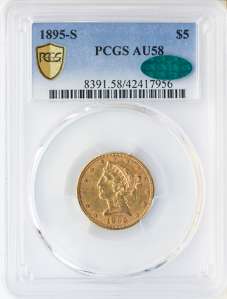 1895-S $5 Liberty PCGS AU58 CAC 1895-S $5 Liberty PCGS AU58 CAC