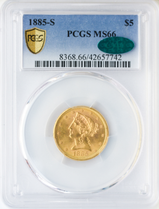 1885-S $5 Liberty PCGS MS66 CAC 1885-S $5 Liberty PCGS MS66 CAC