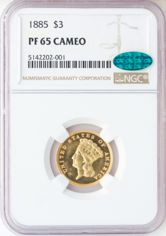 1885 $3 Indian Princess NGC PR65 CAC 1885 $3 Indian Princess NGC PR65 CAC