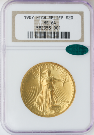 1907 $20 Saint Gaudens Wire Edge High Relief NGC MS64 CAC 1907 $20 Saint Gaudens Wire Edge High Relief NGC MS64 CAC
