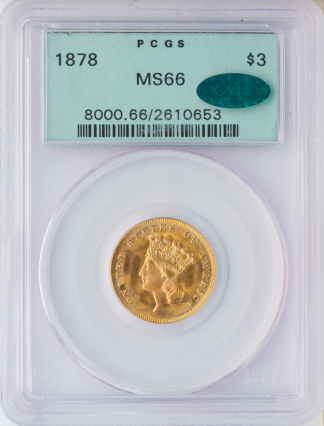 1878 $3 Indian Princess PCGS MS66 CAC 1878 $3 Indian Princess PCGS MS66 CAC