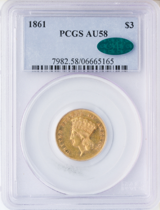 1861 $3 Indian Princess PCGS AU58