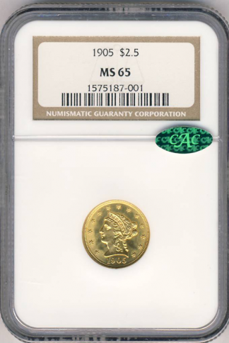 1905 $2 1/2 Liberty NGC MS65 CAC 1905 $2 1/2 Liberty NGC MS65 CAC