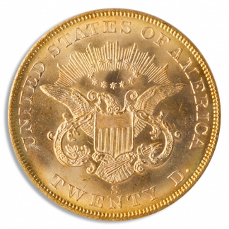 1857-S $20 Liberty S. S. Central America Gold Coin Mint State 65(MS65 ) CAC