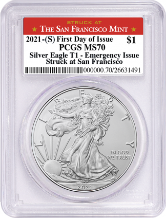2021(S) 1 oz American Silver Eagle MS70 Emergency Release PCGS (Types Vary) 2021(S) 1 oz American Silver Eagle MS70 Emergency Release PCGS (Types Vary)