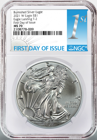 2021 W 1 oz American Silver Eagle NGC First Day SP70 Type II Burnished (Types Vary) 2021 W 1 oz American Silver Eagle NGC First Day SP70 Type II Burnished (Types Vary)