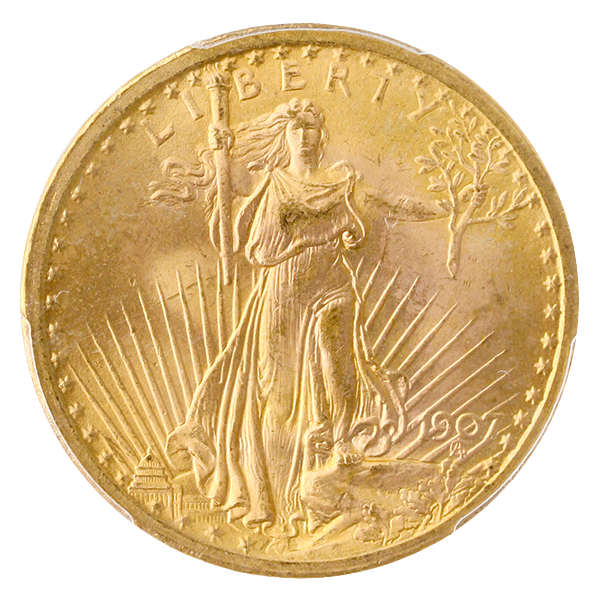 1907 $20 Saint Gaudens No Motto PCGS MS65