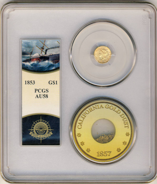 1853 $1 Gold SSCA Pinch Of Dust PCGS AU58 1853 $1 Gold SSCA Pinch Of Dust PCGS AU58