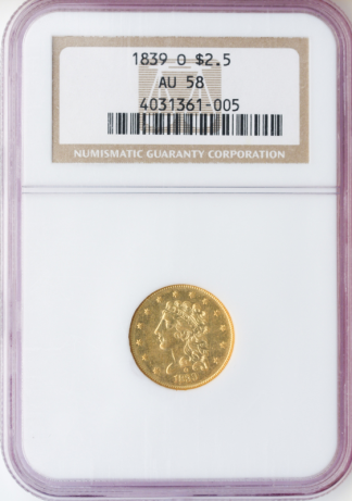 1839-O $2 1/2 Classic NGC AU58