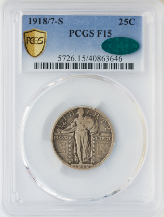 1918/7-S Standing Liberty Quarter PCGS F15 CAC 1918/7-S Standing Liberty Quarter PCGS F15 CAC