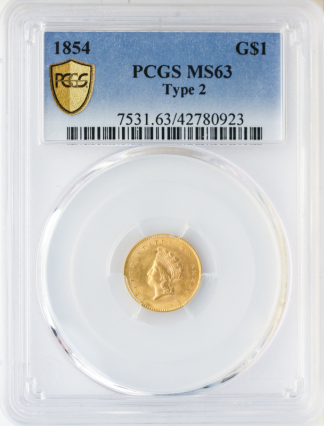 1854 Type II Gold $1 PCGS MS63