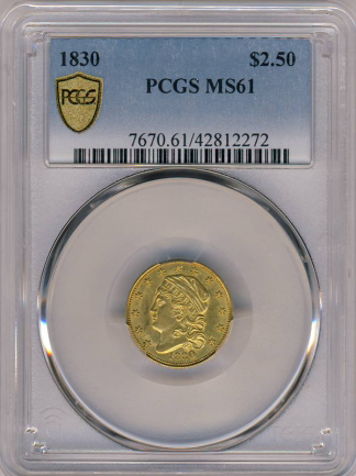 1830 $2.50 Capped Bust Small Denticles PCGS MS61