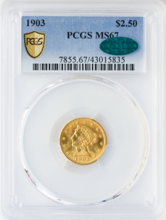 1903 $2 1/2 Liberty Gold Coin PCGS Mint State 67(MS67) CAC 1903 $2 1/2 Liberty Gold Coin PCGS Mint State 67(MS67) CAC
