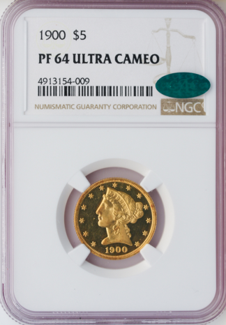 1900 $5 Liberty NGC PR64 Ultra Cameo CAC 1900 $5 Liberty NGC PR64 Ultra Cameo CAC