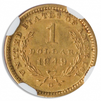 1849-O $1 Gold NGC AU58 CAC 1849-O $1 Gold NGC AU58 CAC