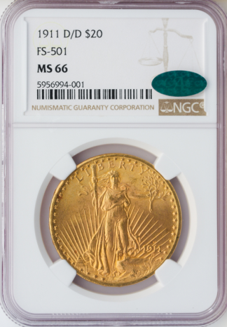1911-D/D $20 Saint Gaudens NGC MS66 CAC 1911-D/D $20 Saint Gaudens NGC MS66 CAC