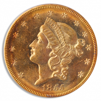 1855-S $20 Liberty SSCA PCGS MS61 CAC 1855-S $20 Liberty SSCA PCGS MS61 CAC
