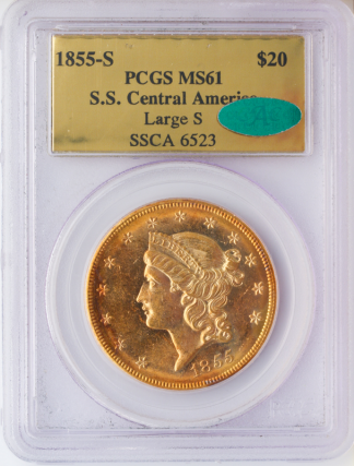1855-S $20 Liberty SSCA PCGS MS61 CAC 1855-S $20 Liberty SSCA PCGS MS61 CAC