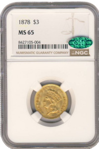 1878 $3 Gold NGC MS65 CAC