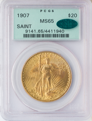 1907 No Motto $20 Saint Gaudens PCGS MS65 CAC 1907 No Motto $20 Saint Gaudens PCGS MS65 CAC