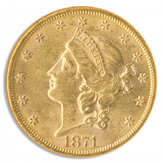 1871-S $20 Liberty NGC MS60 CAC