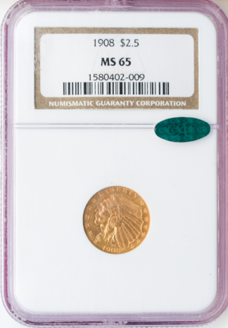 1908 $2 1/2 Indian NGC MS65 CAC