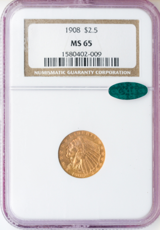 1908 $2 1/2 Indian NGC MS65 CAC 1908 $2 1/2 Indian NGC MS65 CAC