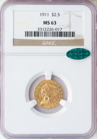 1911 $2.50 Indian NGC MS63 CAC
