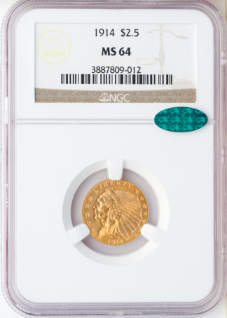 1914 $2 1/2 Indian NGC MS64 CAC