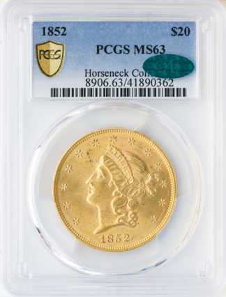 1852 $20 Liberty PCGS MS63 CAC