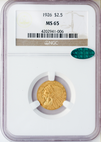 1926 $2 1/2 Indian MS65 CAC