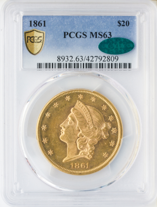 1861 $20 Liberty PCGS MS63 CAC 1861 $20 Liberty PCGS MS63 CAC