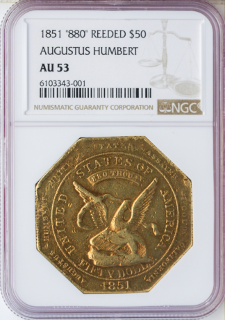 1851 $50 Humbert Reeded Edge NGC AU53
